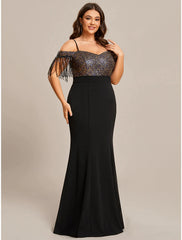 Mermaid / Trumpet Wedding Guest Dresses Minimalist Dress Formal Floor Length Short Sleeve Off Shoulder Stretch Fabric with Fringe Tassel