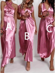 A-Line Bridesmaid Dress Halter Neck / V Neck Sleeveless Beautiful Back Ankle Length Charmeuse with Solid Color - RongMoon