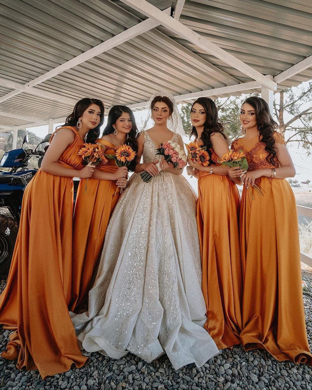Fall Orange Bridesmaid Dresses Mismatched