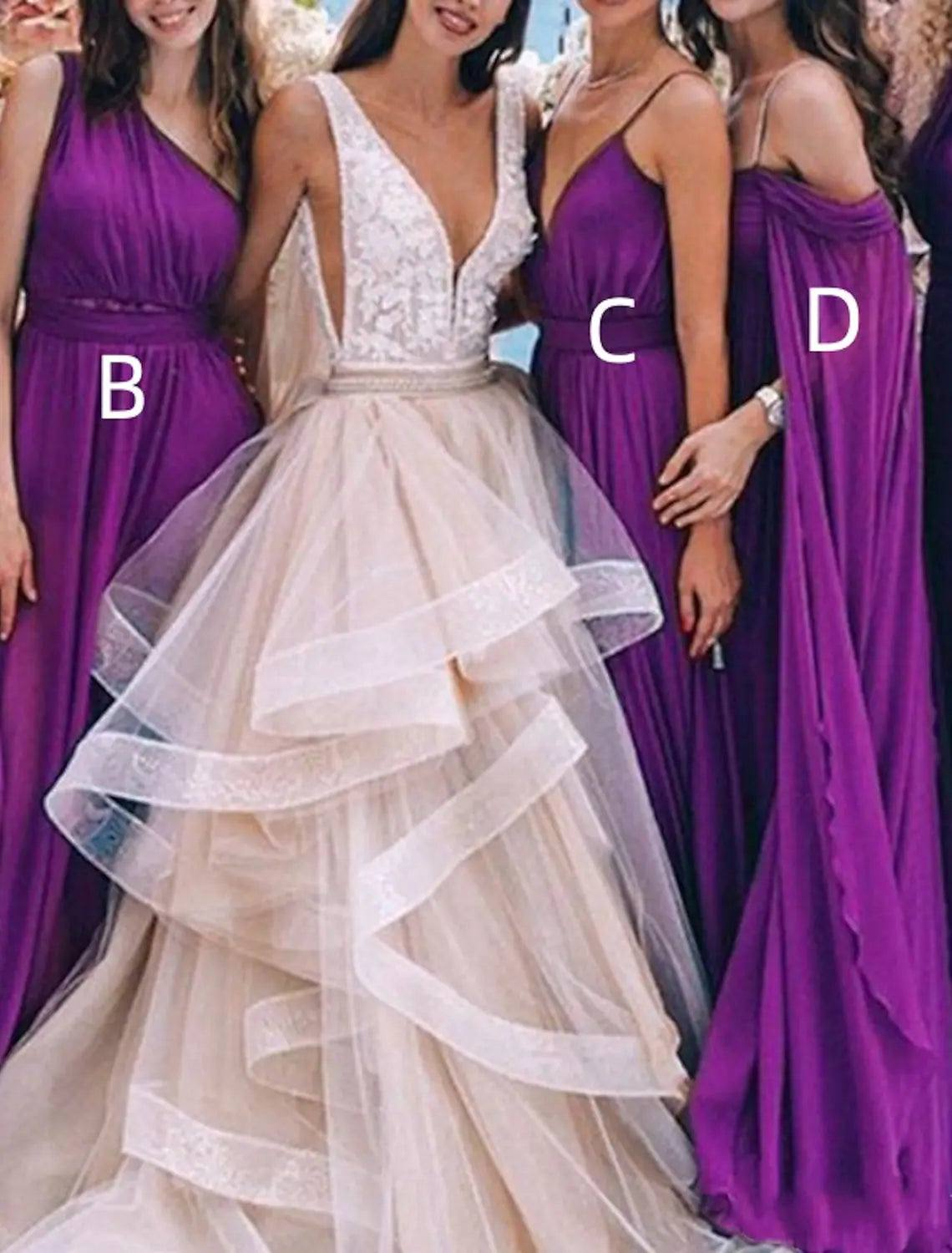A-Line Bridesmaid Dress One Shoulder / V Neck Sleeveless Elegant Sweep / Brush Train Chiffon with Split Front / Solid Color - RongMoon