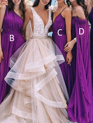 A-Line Bridesmaid Dress One Shoulder / V Neck Sleeveless Elegant Sweep / Brush Train Chiffon with Split Front / Solid Color - RongMoon