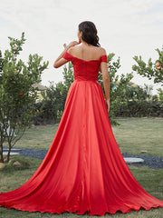 A-Line  Princess Silk like Satin Applique Off-the-Shoulder Sleeveless  Two Piece Prom Dresses