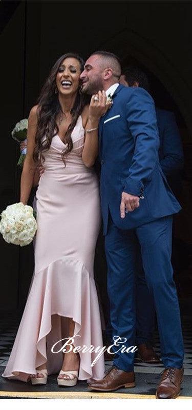 Pink Mermaid Elastic Satin Long Bridesmaid Dresses - RongMoon