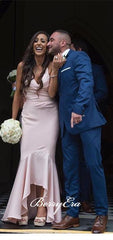 Pink Mermaid Elastic Satin Long Bridesmaid Dresses - RongMoon