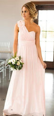 One Shoulder A-line Pink Chiffon Bridesmaid Dresses - RongMoon