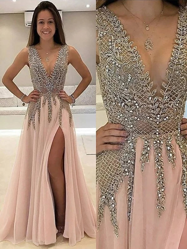 Princess V-Neck Beading Tulle  Prom Dress