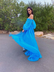 A-Line Princess Tulle Beading Off-the-Shoulder Long Sleeves  Dresses
