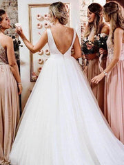 Scoop Tulle Backless Button A Line Wedding Dress
