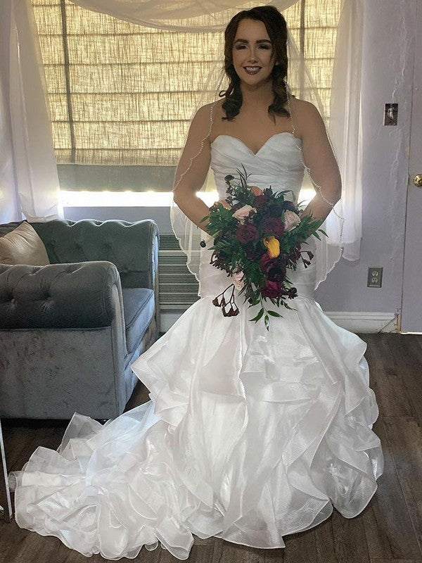 Ruffles Satin Long Trumpet Mermaid Wedding Dress