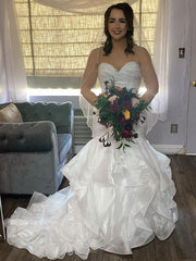 Ruffles Satin Long Trumpet Mermaid Wedding Dress