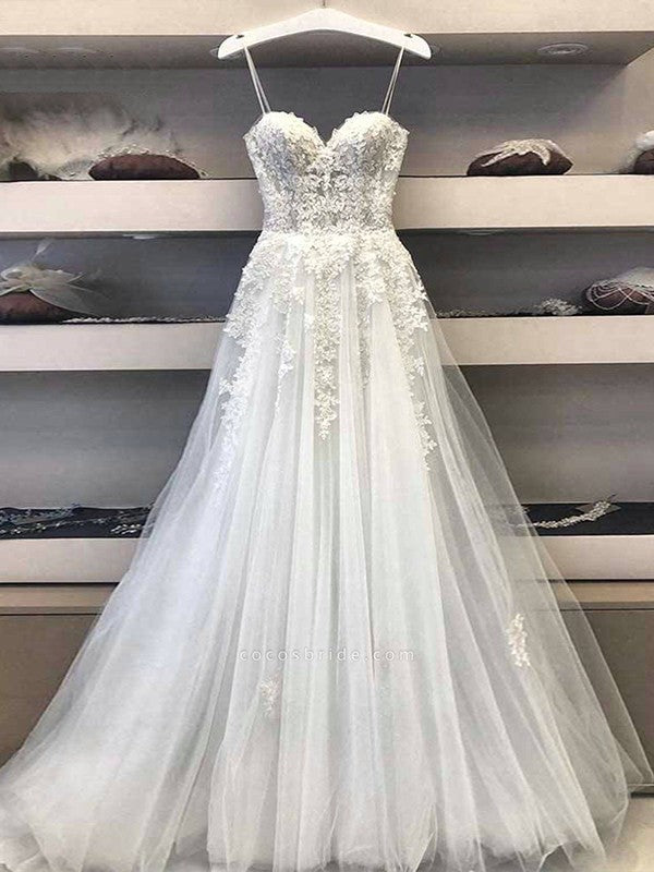 Sweetheart Tulle Appliques A Line Wedding Dress