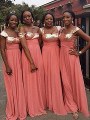 Coral Chiffon Sweetheart Sequin Bridesmaid Dress