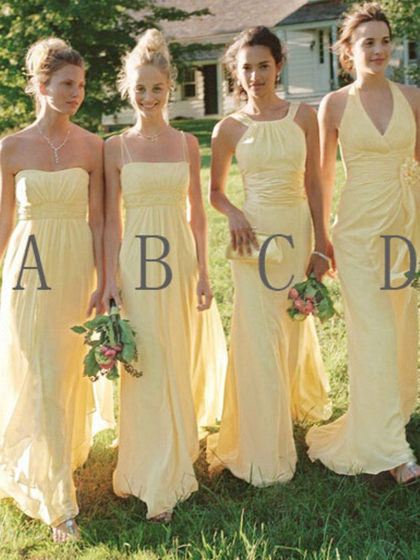 Chiffon Strapless Daffodil Yellow Ruched Bridesmaid Dress