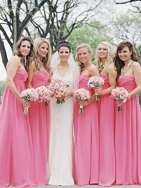 Princess Sweetheart Chiffon Pink Bridesmaid Dress