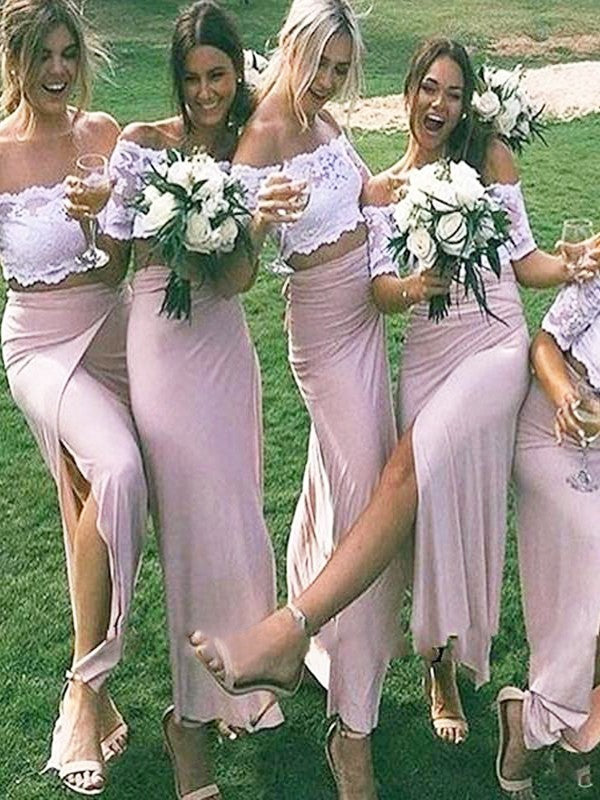 Jersey Off-the-Shoulder Short Sleeves Bridesmaid Dress