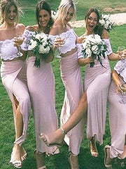 Jersey Off-the-Shoulder Short Sleeves Bridesmaid Dress