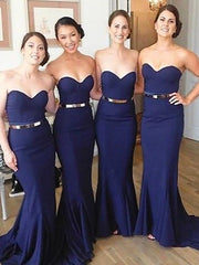 Mermaid Sweetheart Long Satin Bridesmaid Dresses