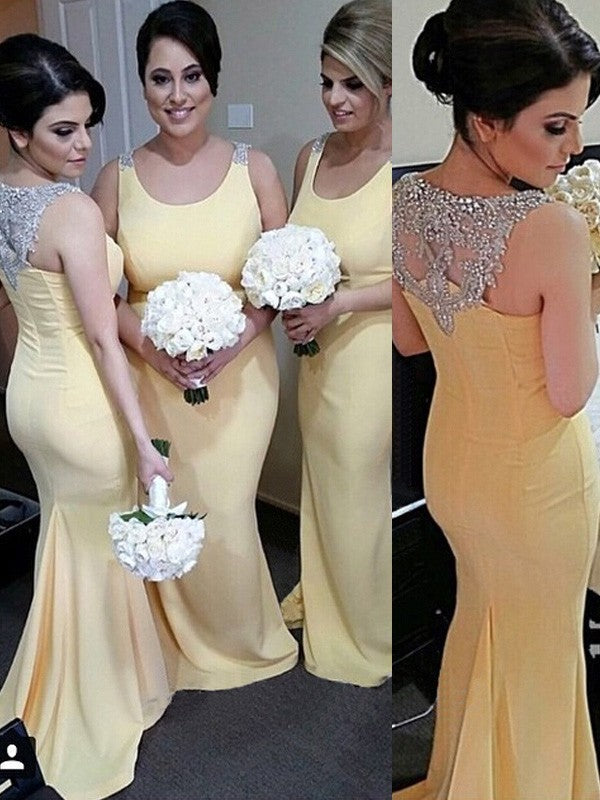 Mermaid Satin Scoop Beading Bridesmaid Dress