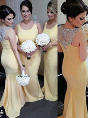 Mermaid Satin Scoop Beading Bridesmaid Dress