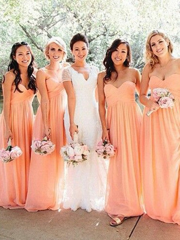 Coral Chiffon Sweetheart Ruched Bridesmaid Dress
