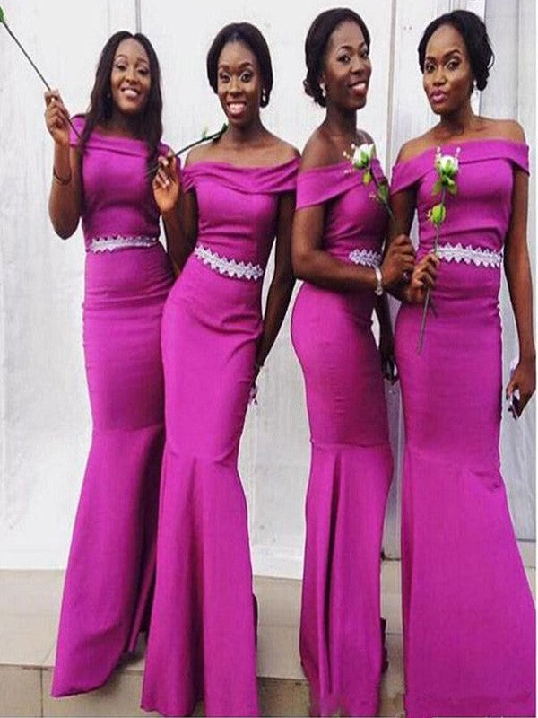 Mermaid Satin Off-the-Shoulder Beading Bridesmaid Dress