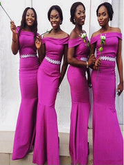 Mermaid Satin Off-the-Shoulder Beading Bridesmaid Dress