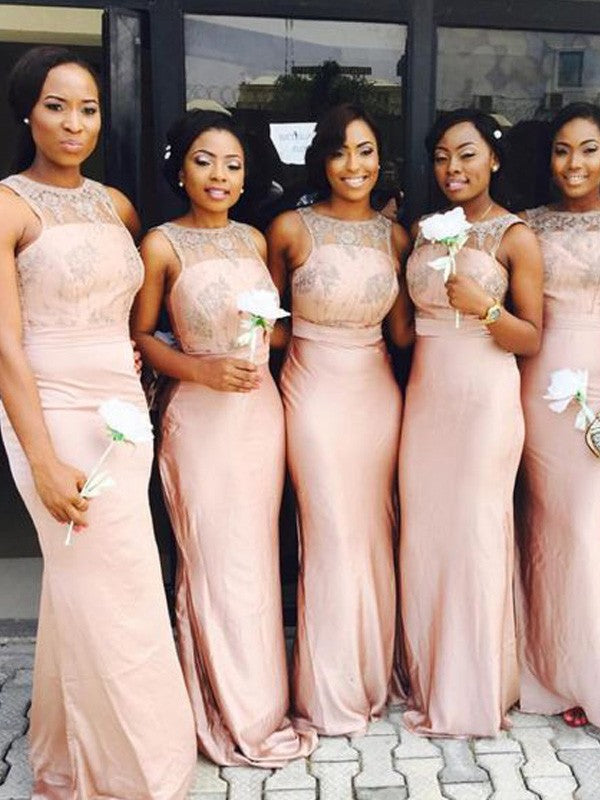 Mermaid Satin Scoop Applique Bridesmaid Dress