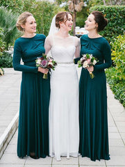 Jersey Long Sleeves Ruffles Bridesmaid Dress