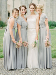 Chiffon V-neck Sleeveless Long With Ruffles Bridesmaid Dress