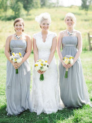 Chiffon Strapless Sliver Long Ruffles Bridesmaid Dress