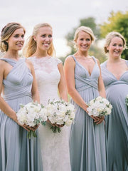 Halter Long Gray Chiffon Ruched Bridesmaid Dresses