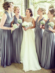 V-neck Gray With Ruffles Bridesmaid Dress