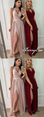 Lovely A-line Side Slit Long Bridesmaid Dresses - RongMoon