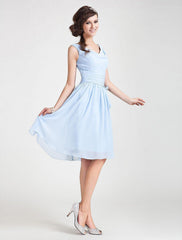 Princess / A-Line Bridesmaid Dress Cowl Neck Sleeveless Elegant Knee Length Chiffon with Sash / Ribbon / Ruched / Draping - RongMoon