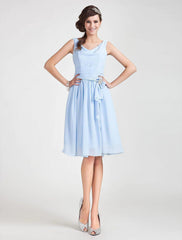 Princess / A-Line Bridesmaid Dress Cowl Neck Sleeveless Elegant Knee Length Chiffon with Sash / Ribbon / Ruched / Draping - RongMoon