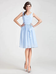 Princess / A-Line Bridesmaid Dress Cowl Neck Sleeveless Elegant Knee Length Chiffon with Sash / Ribbon / Ruched / Draping - RongMoon