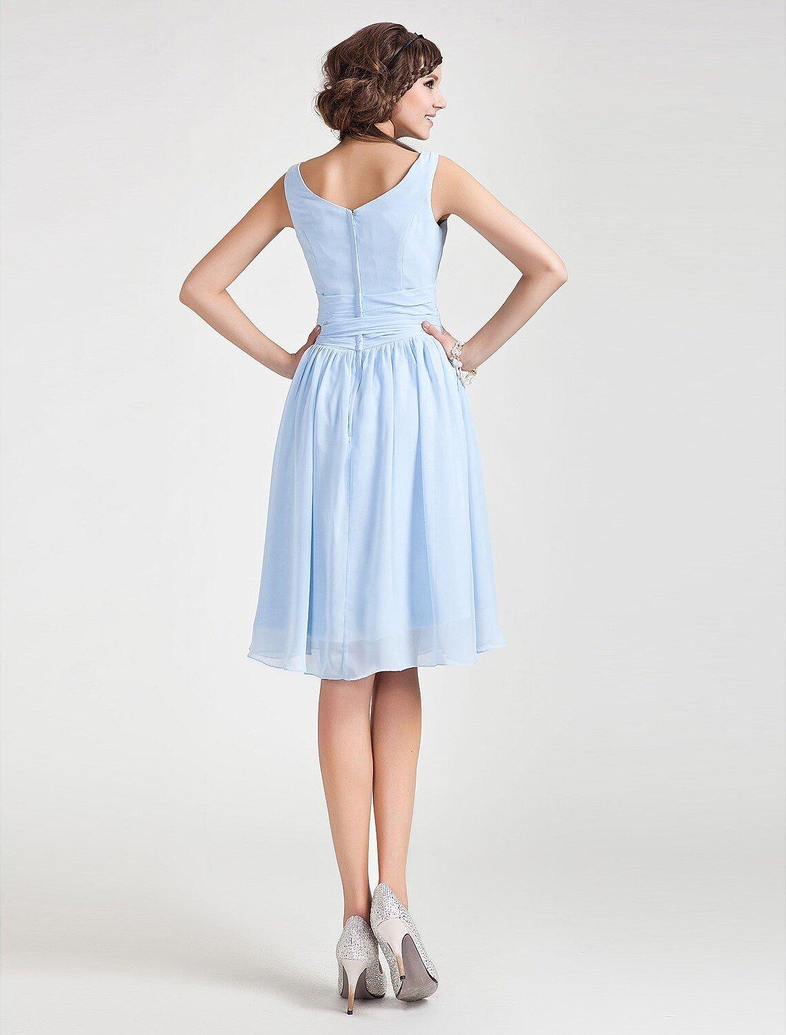 Princess / A-Line Bridesmaid Dress Cowl Neck Sleeveless Elegant Knee Length Chiffon with Sash / Ribbon / Ruched / Draping - RongMoon