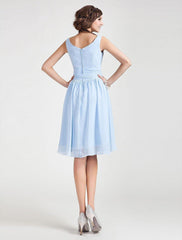 Princess / A-Line Bridesmaid Dress Cowl Neck Sleeveless Elegant Knee Length Chiffon with Sash / Ribbon / Ruched / Draping - RongMoon