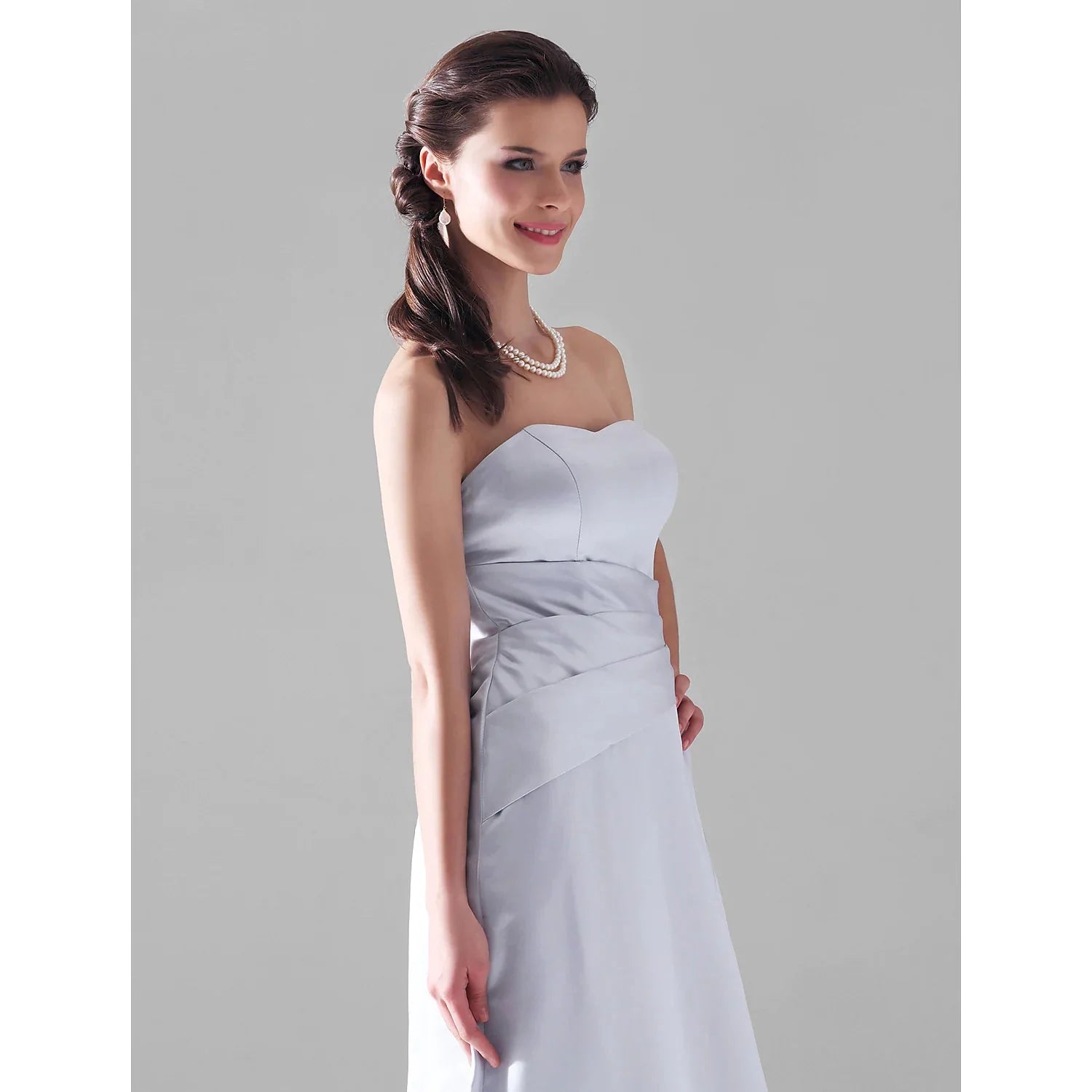 Princess / A-Line Bridesmaid Dress Strapless Sleeveless Open Back Floor Length Satin with Side Draping - RongMoon