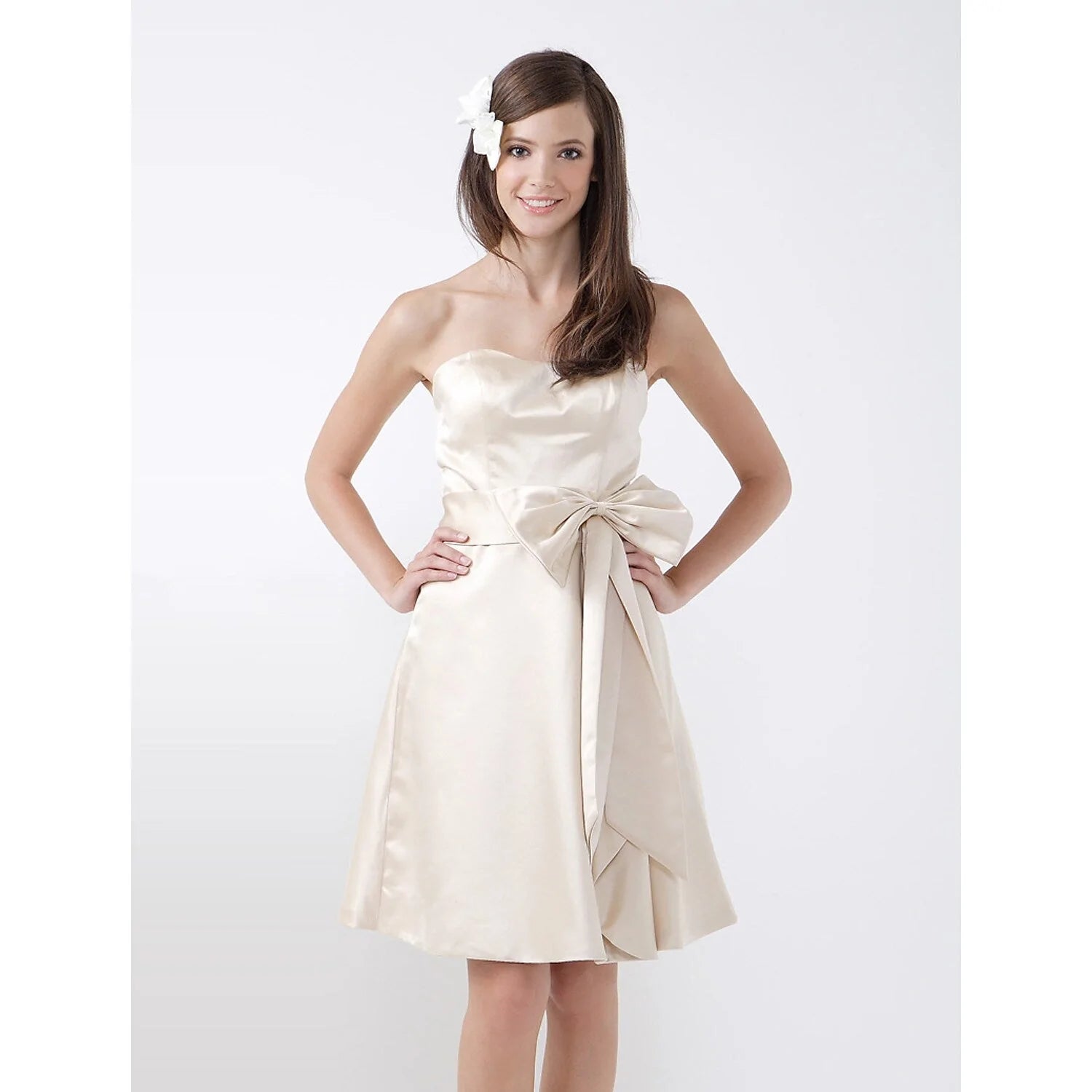 Princess / A-Line Bridesmaid Dress Sweetheart Neckline / Strapless Sleeveless Knee Length Satin with Sash / Ribbon / Bow(s) - RongMoon