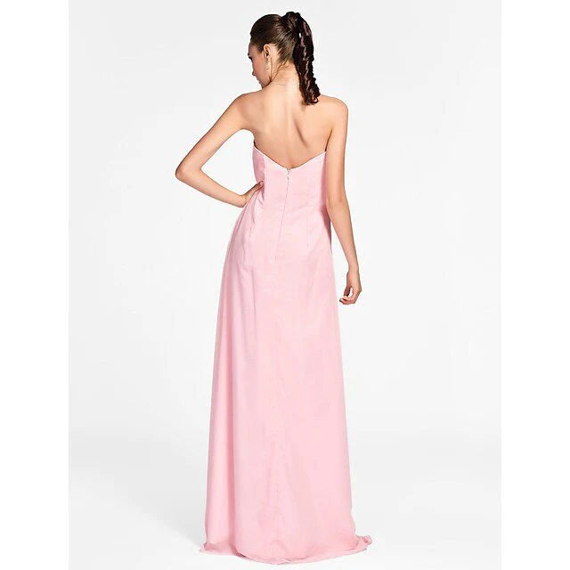 Princess / A-Line Bridesmaid Dress Sweetheart Neckline / Strapless Sleeveless Open Back Floor Length Chiffon with Criss Cross / Draping / Side Draping - RongMoon