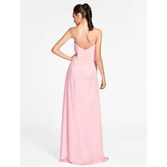 Princess / A-Line Bridesmaid Dress Sweetheart Neckline / Strapless Sleeveless Open Back Floor Length Chiffon with Criss Cross / Draping / Side Draping - RongMoon