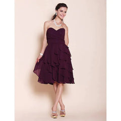 Princess / A-Line Bridesmaid Dress Sweetheart Neckline / Strapless Sleeveless Open Back Knee Length Chiffon with Side Draping - RongMoon