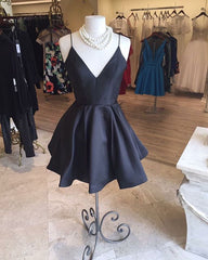 Short Satin V-neck Spaghetti Straps Prom Homecoming Dresses