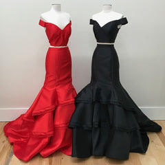 off the shoulder burgundy evening dress mermaid new two piece prom dress