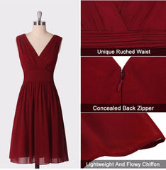 [Final Sale] Cabernet Double V-neck Short Bridesmaid Dress - RongMoon