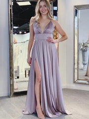 Spaghetti Long A-line Side Slit Simple Prom/Bridesmaid Dresses - RongMoon