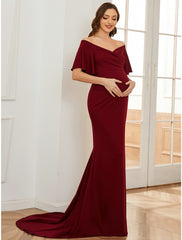 Mermaid / Trumpet Maternity Dresses Maternity Dress Formal Court Train Short Sleeve Off Shoulder Stretch Fabric with Ruched Pure Color