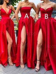 Ball Gown Bridesmaid Dress Spaghetti Strap / Strapless Sleeveless Elegant Sweep / Brush Train Satin with Pleats / Split Front - RongMoon