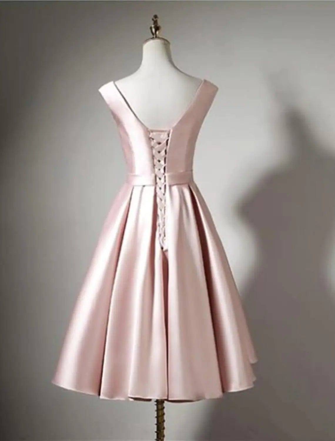 A-Line Bridesmaid Dress Off Shoulder Sleeveless Elegant Tea Length Satin with Bow(s) / Pleats - RongMoon